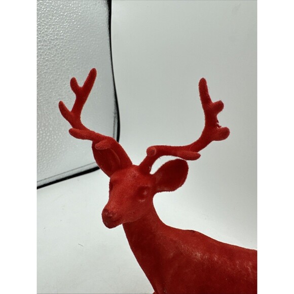 Vintage Red Flocked Reindeer Buck Deer Christmas Decor Plastic - Picture 3 of 16